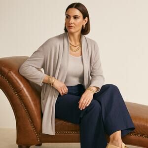 CYNTHIA ROWLEY 100% Cashmere Open Front Cardigan Cream Taupe Sz 3X $225 {LL37}